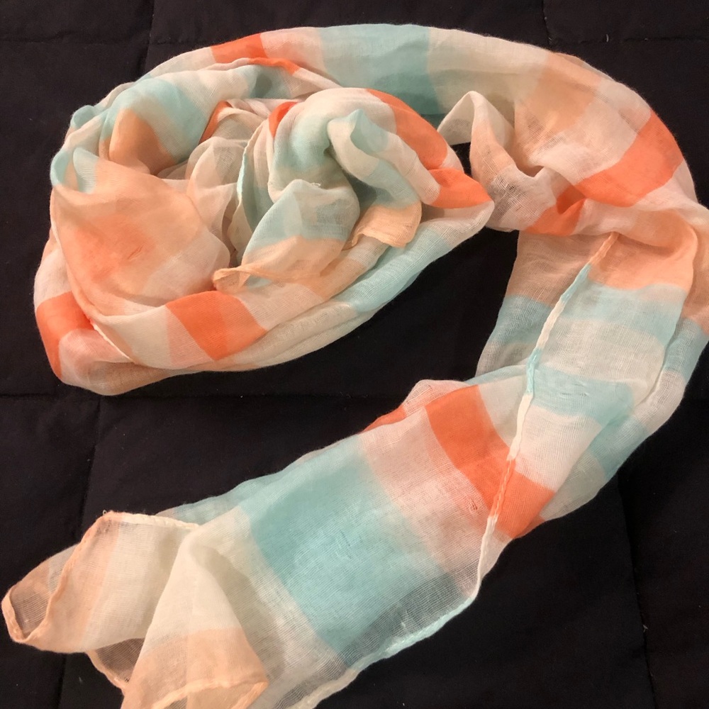Lightweight long Striped Summer Scarf in Peach and Aqua